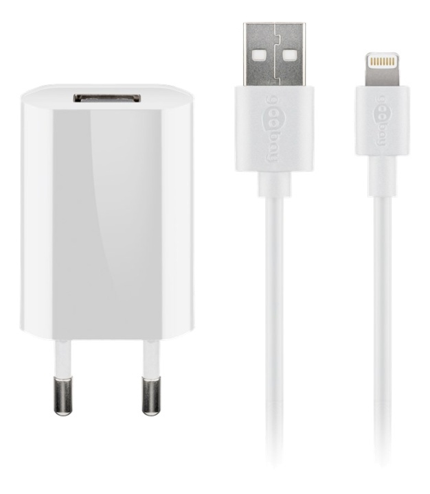 Goobay Apple Lightning charger set 1 A, white, 1 m, in the group SMARTPHONE & TABLETS / Chargers & Cables / Cables / Cables Lightning at TP E-commerce Nordic AB (38-92981)