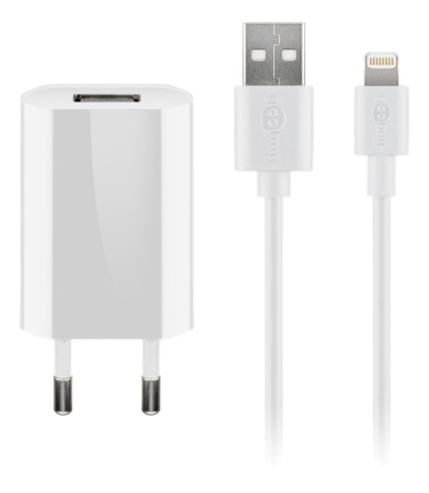 Goobay Apple Lightning charger set 1 A, white, 1 m, in the group SMARTPHONE & TABLETS / Chargers & Cables / Cables / Cables Lightning at TP E-commerce Nordic AB (38-92981)