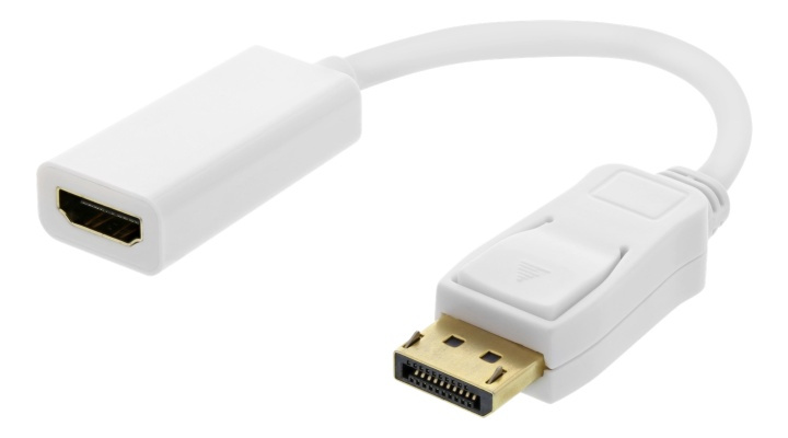 DELTACO Displayport ma - HDMI fe adapter, DP++, 3840x2160 60Hz, white in the group COMPUTERS & PERIPHERALS / Computer cables / DisplayPort / Adapters at TP E-commerce Nordic AB (38-93253)