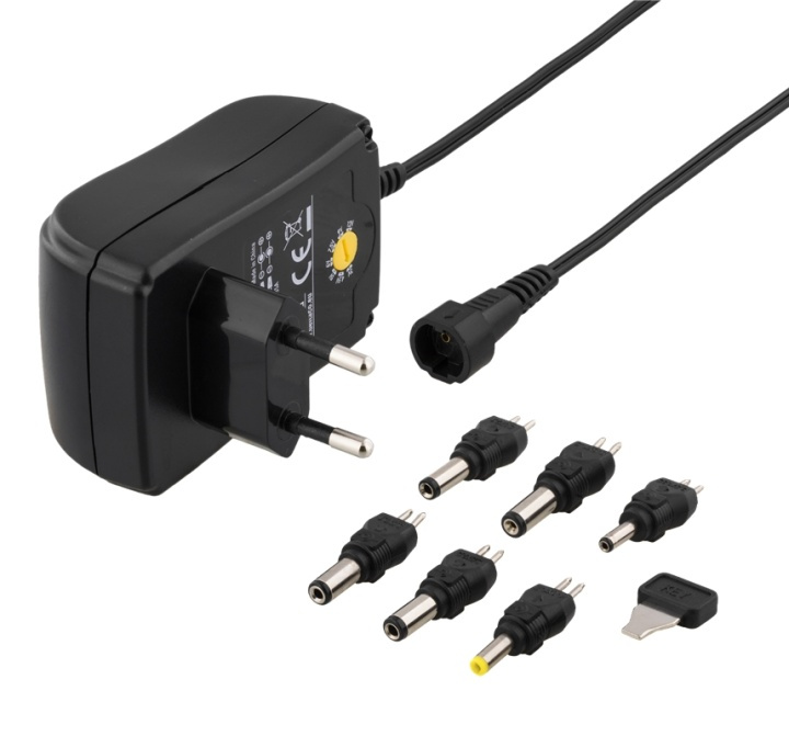 DELTACO power supply, 240 V to 3-12 V, 1,5 A, different tips, black in the group HOME, HOUSEHOLD & GARDEN / Electricity & Lighting / Power adapters at TP E-commerce Nordic AB (38-93502)