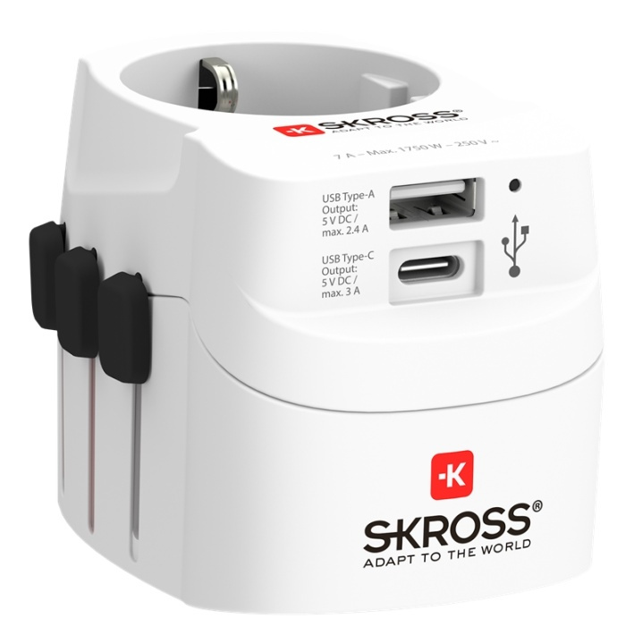 SKROSS PRO Light USB (AC), 3-pole travel adapter, 1x USB-A, 1x USB-C in the group COMPUTERS & PERIPHERALS / Computer cables / USB / USB-C at TP E-commerce Nordic AB (38-93569)