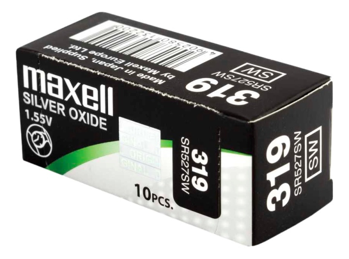 Maxell knappcellsbatteri, Silver-oxid, SR527SW (319), 1,55V, 10-pack in the group HOME ELECTRONICS / Batteries & Chargers / Batteries / Button cell at TP E-commerce Nordic AB (38-93580)