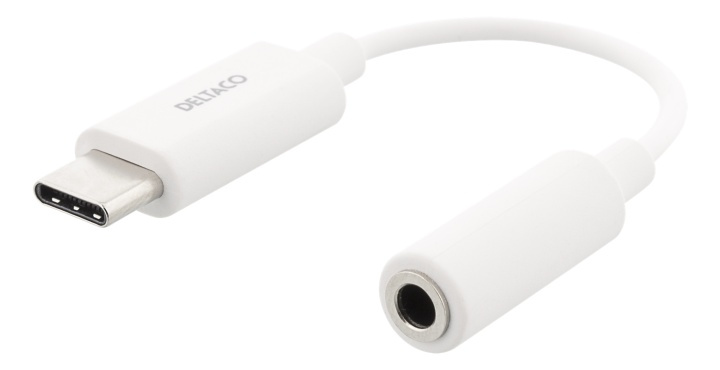 DELTACO USB-C to 3.5 mm female, 11 cm, retail package, active, white in the group COMPUTERS & PERIPHERALS / Computer cables / USB / USB-C at TP E-commerce Nordic AB (38-93644)