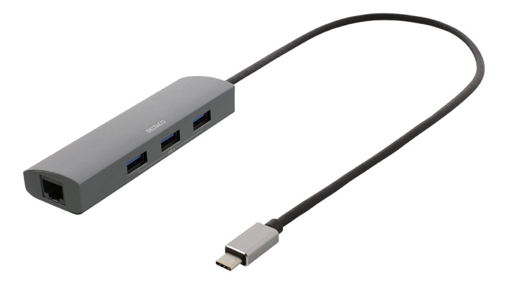 DELTACO USB-C hub and network adapter, USB-C, RJ45, 3x USB-A 3.0 in the group COMPUTERS & PERIPHERALS / Network / Network cards / USB at TP E-commerce Nordic AB (38-93645)
