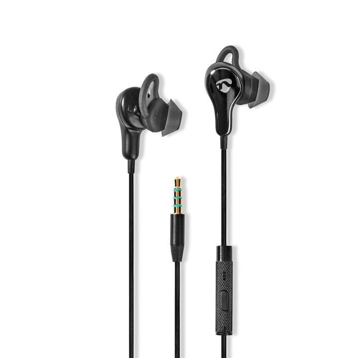 Nedis Wired Earphones | 3.5 mm | Cable length: 1.20 m | Built-in microphone | Volume control | Ear wings | Black in the group HOME ELECTRONICS / Audio & Picture / Headphones & Accessories / Headphones at TP E-commerce Nordic AB (38-93695)