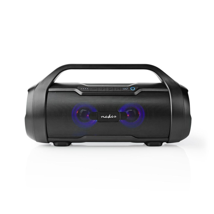 Nedis Bluetooth® Party Boombox | 6 hrs | 2.0 | 120 W | Media playback: AUX / Micro SD / USB | IPX5 | Linkable | Carrying handle | Party lights | Black in the group HOME ELECTRONICS / Audio & Picture / Speakers & accessories / Bluetooth Speakers / Portable speakers at TP E-commerce Nordic AB (38-93752)