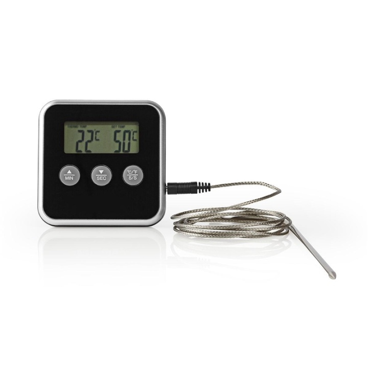 Nedis Meat Thermometer | Alarm / Timer | LCD Display | 0 - 250 °C | Black / Silver in the group HOME, HOUSEHOLD & GARDEN / Kitchen utensils / Frying Thermometers at TP E-commerce Nordic AB (38-93865)