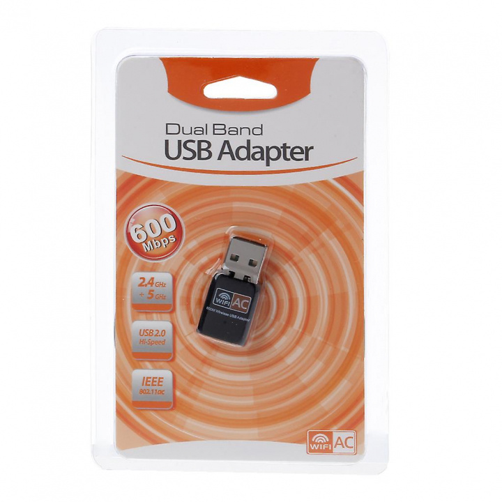 Dual Band USB Adapter 600 Mbps - 802.11ac in the group COMPUTERS & PERIPHERALS / Network / Network cards / USB wireless at TP E-commerce Nordic AB (38-94573)