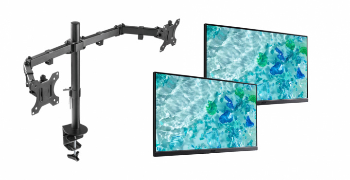 Dual-monitor desk mount and two Acer monitors – Pre-owned, Class C in the group COMPUTERS & PERIPHERALS / Computer monitor / Monitor arms & mounts at TP E-commerce Nordic AB (38-94804)