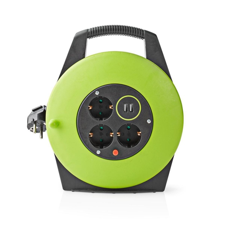 Nedis Cable Reel | Plug with earth contact | 10.0 m | 3000 W | 16 A | Kind of grounding: Side Contacts | 230 V AC 50/60 Hz | Socket angle: 90 ° | H05VV-F 3G1.5mm² | Fuse: Yes | Black / Green in the group HOME, HOUSEHOLD & GARDEN / Electricity & Lighting / Extension cables at TP E-commerce Nordic AB (38-95094)