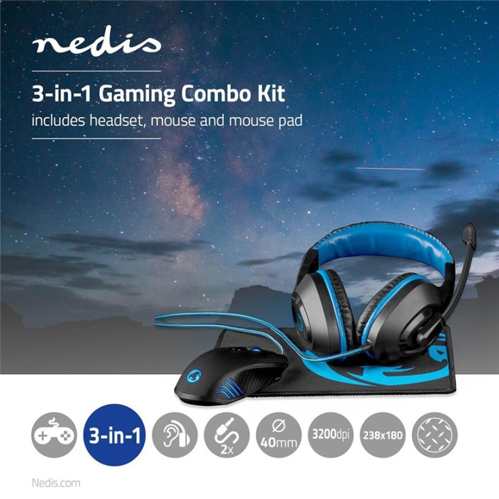 Nedis Gaming Combo Kit | 3-in-1 | Headset, Mouse and Mouse Pad | Black / Blue in the group COMPUTERS & PERIPHERALS / GAMING / Mice at TP E-commerce Nordic AB (38-95112)