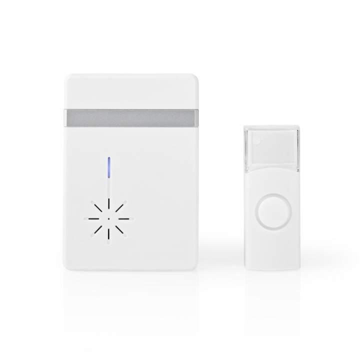 Nedis Wireless Doorbell Set | Battery Powered | 3 V DC | 1x CR2032 | Volume: 80 dB | Signal range: 300 m | IP44 | 36 Melodies | 1 Receiver | White in the group HOME, HOUSEHOLD & GARDEN / Alarm & Security / Doorbells at TP E-commerce Nordic AB (38-95201)