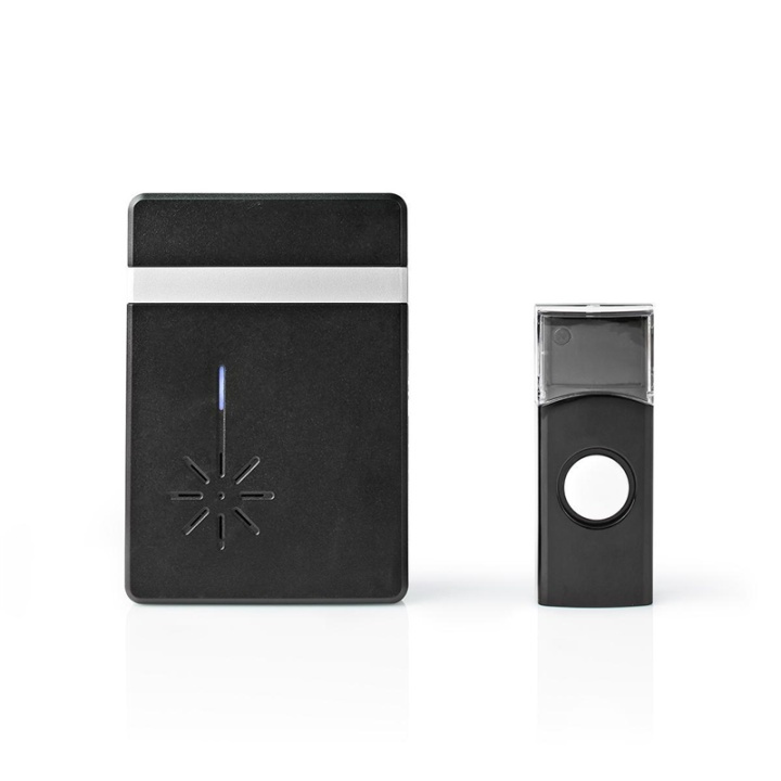 Nedis Wireless Doorbell Set | Battery Powered | 3 V DC | 1x CR2032 | Volume: 80 dB | Signal range: 300 m | IP44 | 36 Melodies | 1 Receiver | Black in the group HOME, HOUSEHOLD & GARDEN / Alarm & Security / Doorbells at TP E-commerce Nordic AB (38-95209)