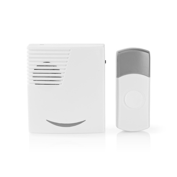 Nedis Wireless Doorbell Set | Battery Powered | 3 V DC | 1x CR2032 | Volume: 80 dB | Signal range: 300 m | IP44 | 36 Melodies | 1 Receiver | Grey / White in the group HOME, HOUSEHOLD & GARDEN / Smart home / Smart doorbells at TP E-commerce Nordic AB (38-95211)