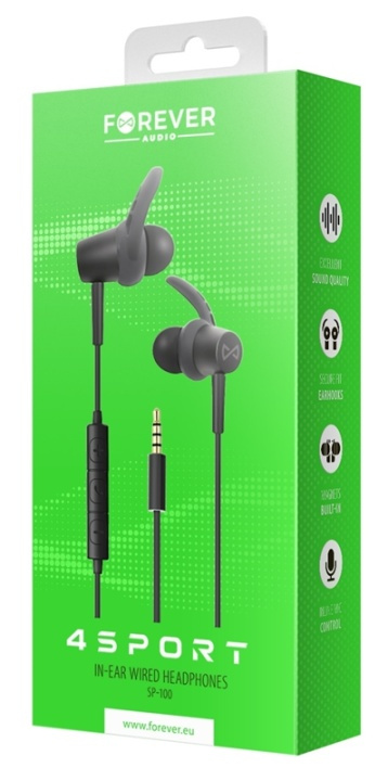 Forever 4Sport (SP-100) - Wired In-Ear Sports Headphones, Black in the group HOME ELECTRONICS / Audio & Picture / Headphones & Accessories / Headphones at TP E-commerce Nordic AB (38-95612)