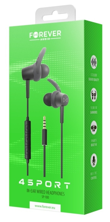Forever 4Sport (SP-100) - Wired In-Ear Sports Headphones, Black in the group HOME ELECTRONICS / Audio & Picture / Headphones & Accessories / Headphones at TP E-commerce Nordic AB (38-95612)