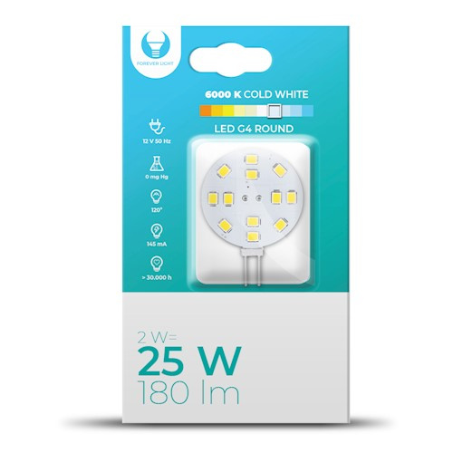 Forever Light LED lamp G4, Round, 2W, 12V, 6000k, 180lm in the group HOME ELECTRONICS / Lighting / LED lamps at TP E-commerce Nordic AB (38-95867)