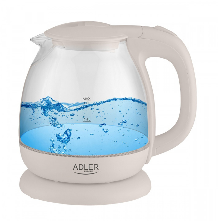Adler Vattenkokare i glas, Vit in the group HOME, HOUSEHOLD & GARDEN / Household appliances / Water & Juice / Kettles at TP E-commerce Nordic AB (38-96655)