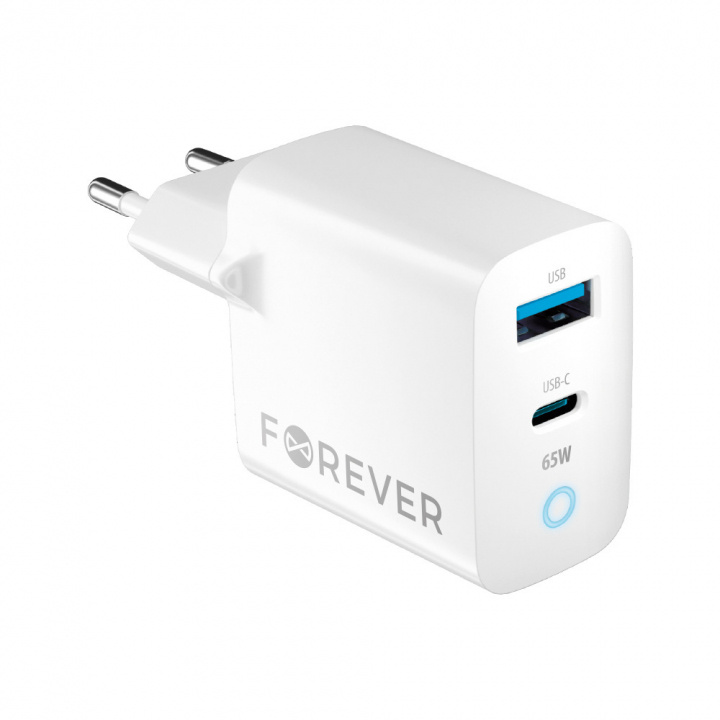 Forever GaN TC-06-65AC PD QC charger 1x USB-C 1x USB 65W white in the group SMARTPHONE & TABLETS / Chargers & Cables / Wall charger / Wall charger USB at TP E-commerce Nordic AB (38-96940)