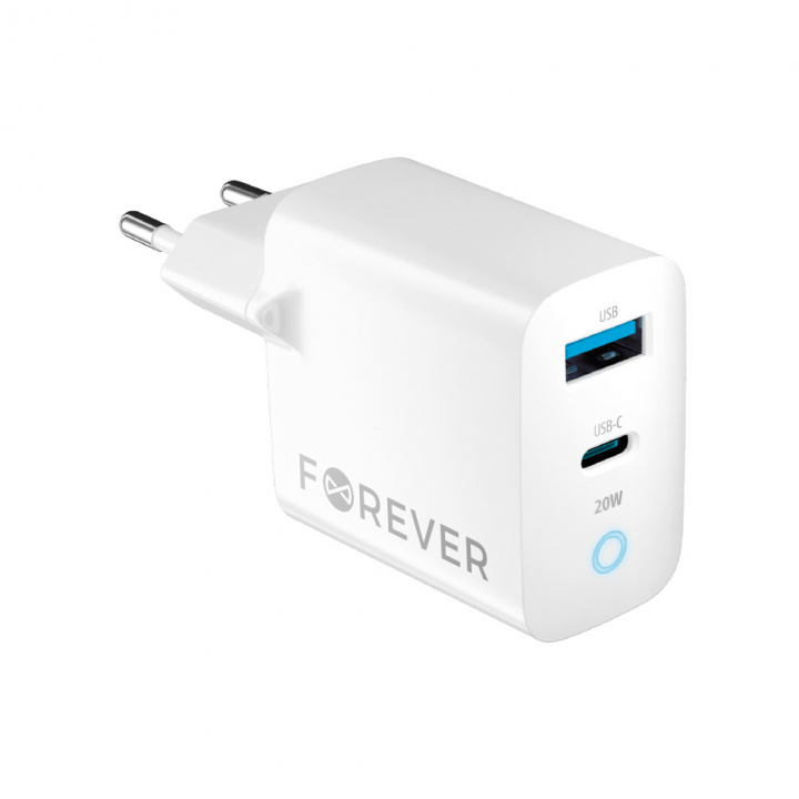 Forever TC-06-20AC PD QC charger 1x USB-C 1x USB 20W white in the group SMARTPHONE & TABLETS / Chargers & Cables / Wall charger / Wall charger USB at TP E-commerce Nordic AB (38-96941)