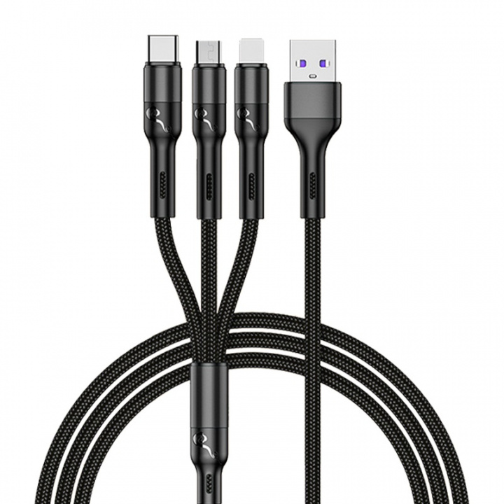 EGA 3-i-1 Kabel USB-A till USB-C/Lightning/Micro-USB, 1m, Svart in the group SMARTPHONE & TABLETS / Chargers & Cables / Cables / Cables Type C at TP E-commerce Nordic AB (38-96974)