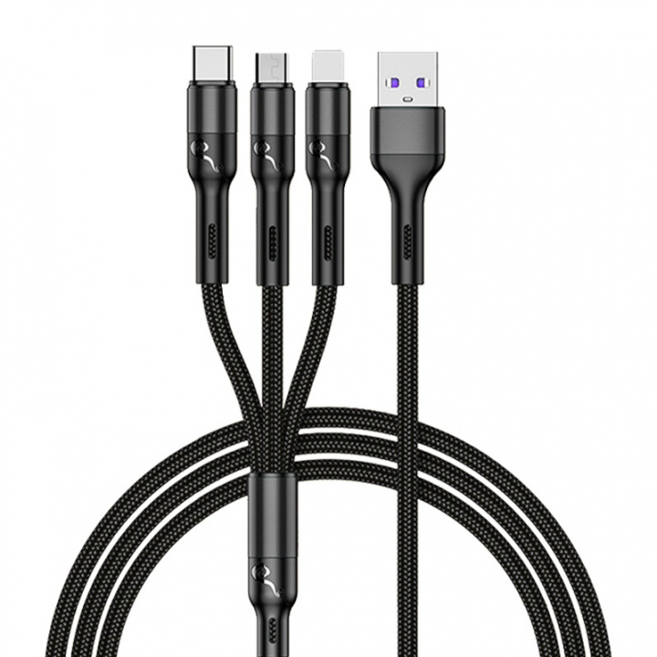 3-in-1 Cable USB-A to USB-C/Lightning/Micro-USB, 1m, Black in the group SMARTPHONE & TABLETS / Chargers & Cables / Cables / Cables Type C at TP E-commerce Nordic AB (38-96974)