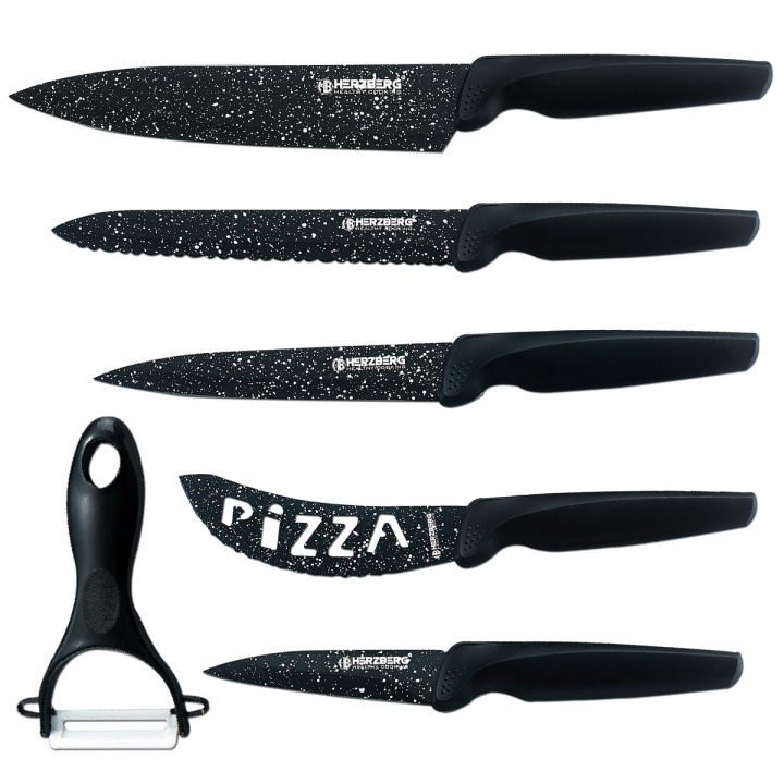 Herzberg 5-delar Marmorbelagt knivset + keramisk skalare (HG-MB5M) in the group HOME, HOUSEHOLD & GARDEN / Kitchen utensils / Kitchen knives & Knife sharpeners at TP E-commerce Nordic AB (38-97150)
