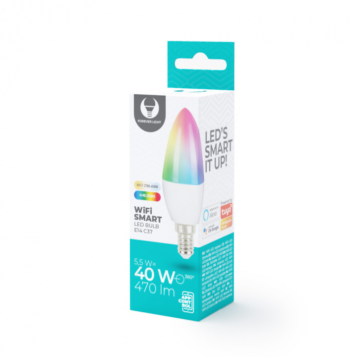 Forever Light Smart LED Bulb E14 C37 5,5W 470lm, RGB in the group HOME ELECTRONICS / Lighting / LED lamps at TP E-commerce Nordic AB (38-97198)
