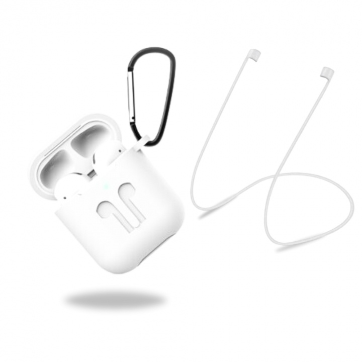 Silicone protective case with headphone strap and pendant for Apple Airpods, White in the group HOME ELECTRONICS / Audio & Picture / Headphones & Accessories / Accessories at TP E-commerce Nordic AB (38-97532)