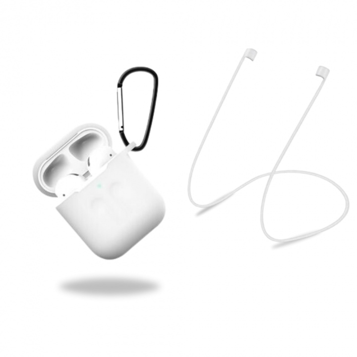 Silicone protective case with headphone strap and pendant for Apple Airpods, White/Transparent in the group HOME ELECTRONICS / Audio & Picture / Headphones & Accessories / Accessories at TP E-commerce Nordic AB (38-97539)