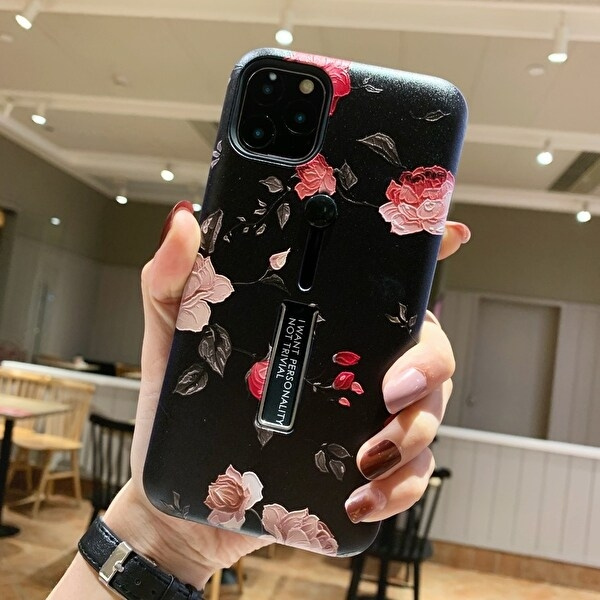 Fashion case with finger holder - iPhone 12/12 Pro, Flowers in the group SMARTPHONE & TABLETS / Phone cases / Apple / iPhone 12 at TP E-commerce Nordic AB (38-97547)