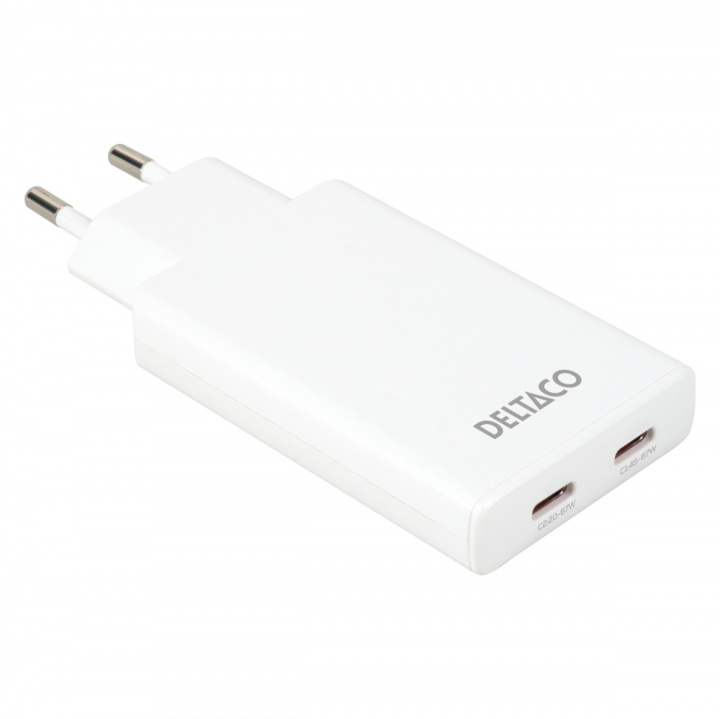 DELTACO USB-C väggladdare 67 W, 2x USB-C PD, slimmad storlek, total effekt 67 W in the group SMARTPHONE & TABLETS / Chargers & Cables / Wall charger / Wall charger USB-C at TP E-commerce Nordic AB (38-97684)