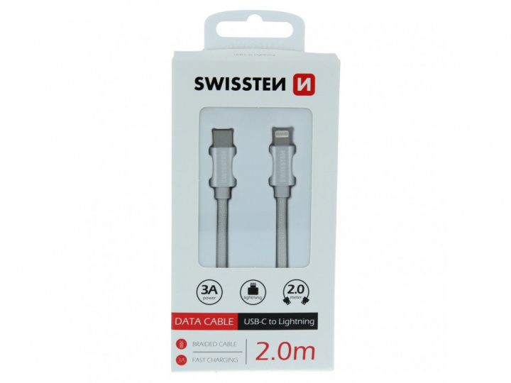 Swissten Lightning Textilkabel, 2m, Silver in the group SMARTPHONE & TABLETS / Chargers & Cables / Cables / Cables Lightning at TP E-commerce Nordic AB (38-98135)