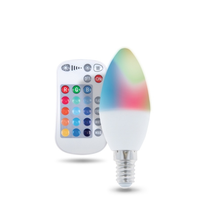 Remote controlled LED lamp with RGB, E14, C37, 5W in the group HOME ELECTRONICS / Lighting / LED lamps at TP E-commerce Nordic AB (38-99029)