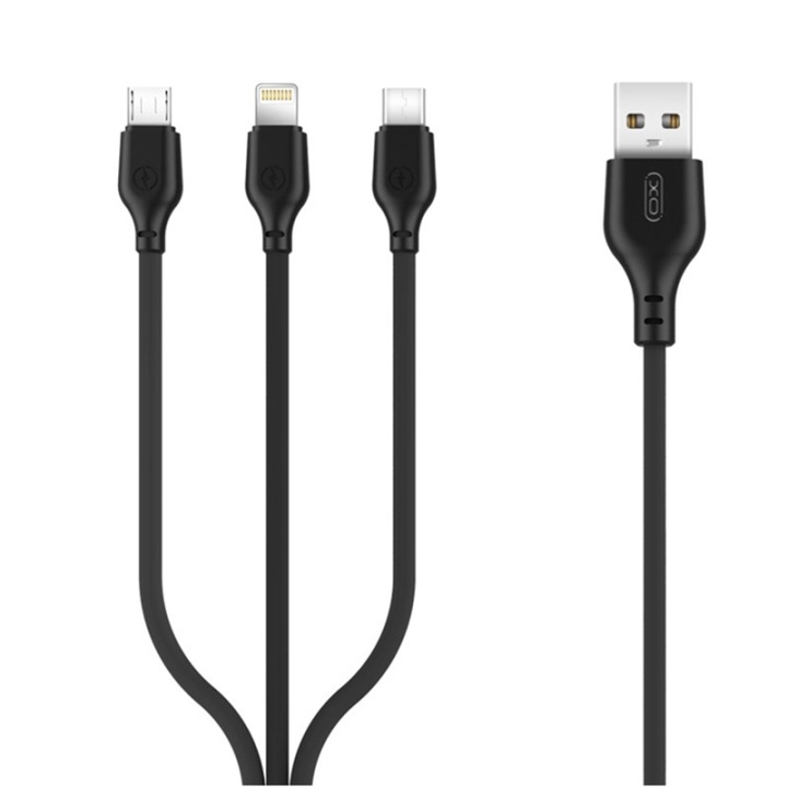 XO NB103, 3i1-Kabel (2.1A) USB - Lightning + USB-C + microUSB, 1m in the group SMARTPHONE & TABLETS / Chargers & Cables / Cables / Cables microUSB at TP E-commerce Nordic AB (38-99060)