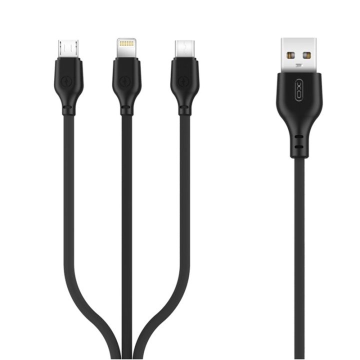 Xo NB103, 3in1 Cable (2.1A) USB - Lightning + USB-C + microUSB, 1m in the group SMARTPHONE & TABLETS / Chargers & Cables / Cables / Cables microUSB at TP E-commerce Nordic AB (38-99060)