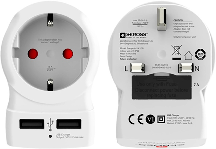 Skross reseadapter för Storbritannien med USB in the group HOME, HOUSEHOLD & GARDEN / Electricity & Lighting / Travel adapters at TP E-commerce Nordic AB (38-99265)