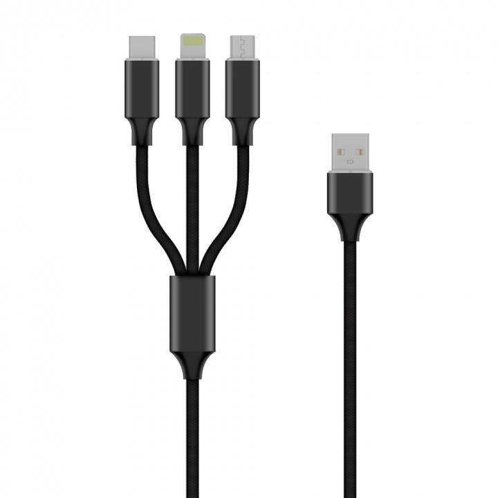 Forever 3in1 Micro-USB/Lightning/USB-C 1m 2A, Black in the group SMARTPHONE & TABLETS / Chargers & Cables / Cables / Cables Lightning at TP E-commerce Nordic AB (38-99350)
