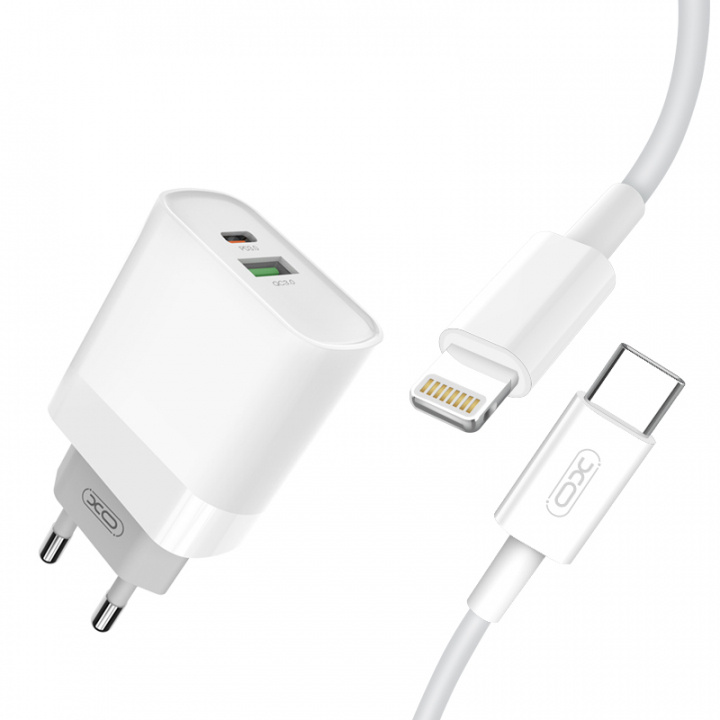 XO Wall charger 20W incl. Lightning cable in the group SMARTPHONE & TABLETS / Chargers & Cables / Wall charger / Wall charger USB-C at TP E-commerce Nordic AB (38-99378)
