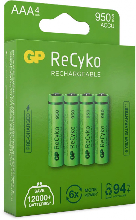 GP ReCyko AAA-batteri, 950 mAh, 4-pack in the group HOME ELECTRONICS / Batteries & Chargers / Rechargable batteries / AAA at TP E-commerce Nordic AB (38-99860)