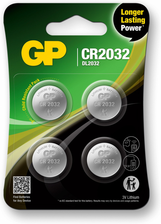 GP Knappcell Litium CR2032, 4-pack in the group HOME ELECTRONICS / Batteries & Chargers / Batteries / Button cell at TP E-commerce Nordic AB (38-99868)