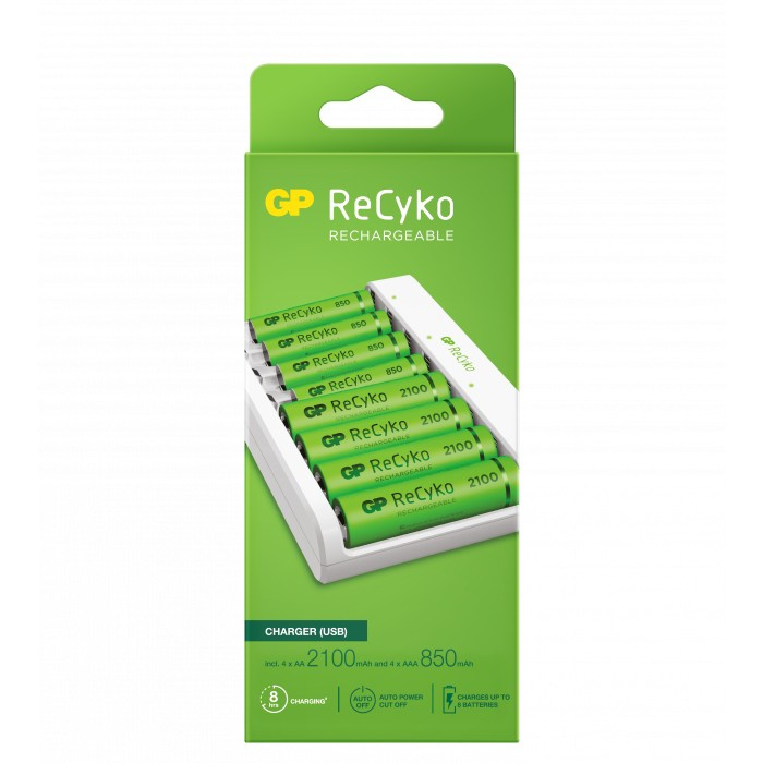 GP ReCyko batteriladdare inkl. AA- och AAA-batterier in the group HOME ELECTRONICS / Batteries & Chargers / Battery charger at TP E-commerce Nordic AB (38-99869)