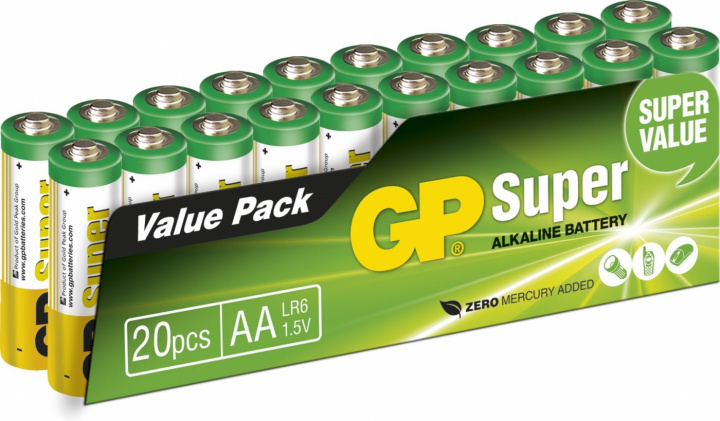 GP Super Alkaline AA batteri, 15A/LR6, 20-pack in the group HOME ELECTRONICS / Batteries & Chargers / Batteries / AA at TP E-commerce Nordic AB (38-99872)