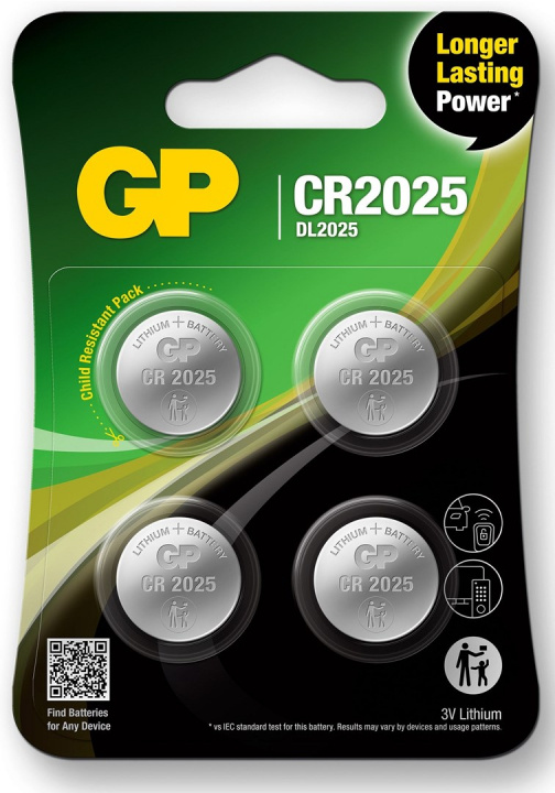 GP Button cell Lithium CR2025, 4-pack in the group HOME ELECTRONICS / Batteries & Chargers / Batteries / Button cell at TP E-commerce Nordic AB (38-99874)