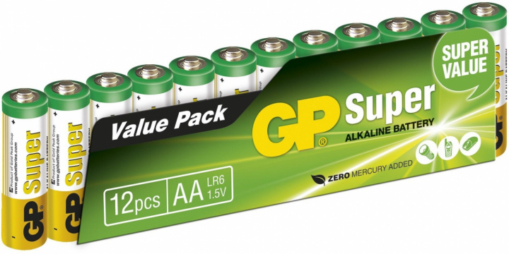 GP Super Alkaline AA battery, 15A/LR6, 12-pack in the group HOME ELECTRONICS / Batteries & Chargers / Batteries / AA at TP E-commerce Nordic AB (38-99877)