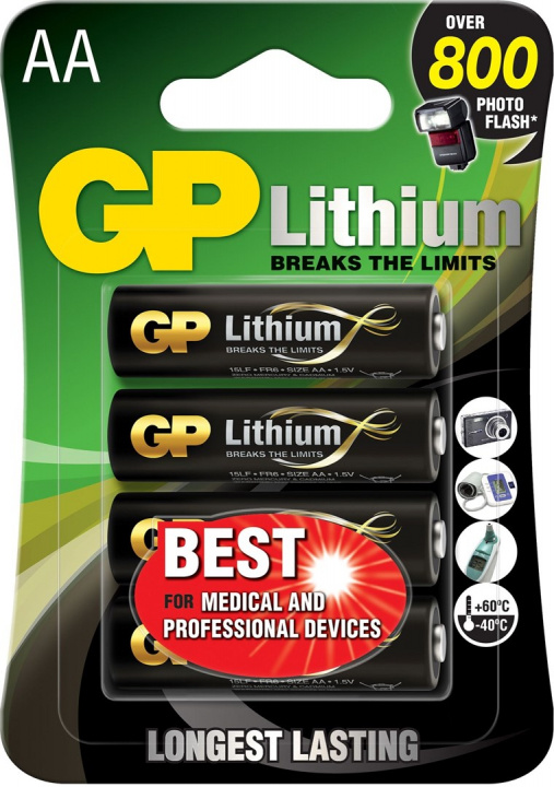 GP AA Litiumbatteri 1.5V, 15LF-2U4, 4-pack in the group HOME ELECTRONICS / Batteries & Chargers / Batteries / AA at TP E-commerce Nordic AB (38-99879)