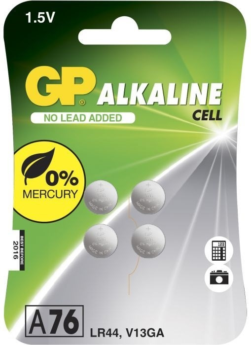 GP button cell 76A, 1,5V, LR44, 4-pack in the group HOME ELECTRONICS / Batteries & Chargers / Batteries / Button cell at TP E-commerce Nordic AB (38-99885)