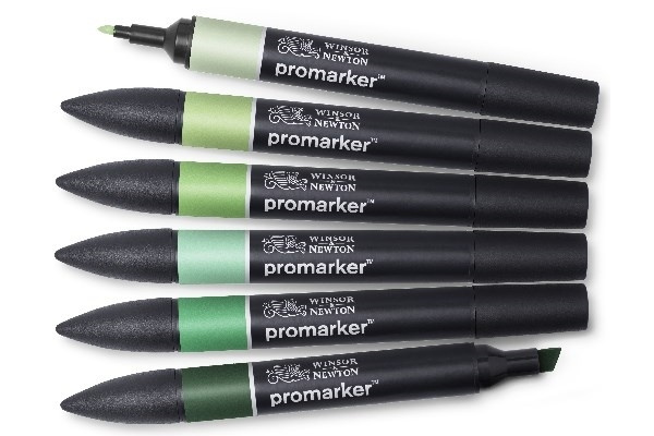Winsor Promarker 6st, Green tones in the group Sport, leisure & Hobby / Hobby / Paint & Draw / Pencils, crayons & ink at TP E-commerce Nordic AB (A01318)