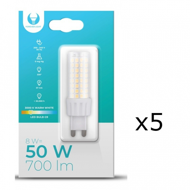LED Lamp, G9, 8W, 230V, 3000K, 5-pack, Warm white in the group HOME ELECTRONICS / Lighting / LED lamps at TP E-commerce Nordic AB (A08708-PKT05)