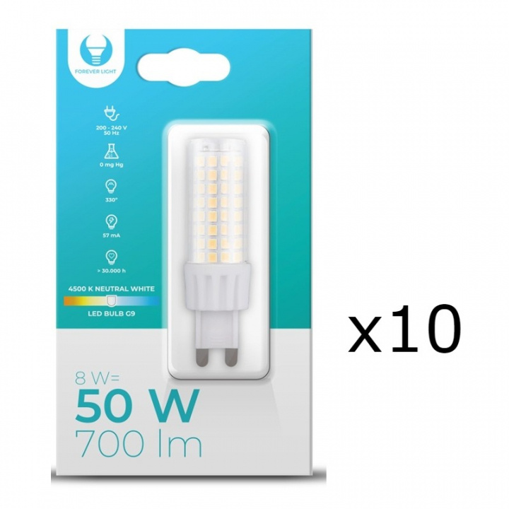 LED-lampa, G9, 8W, 230V, 4500K, 10-pack, Vit neutral in the group HOME ELECTRONICS / Lighting / LED lamps at TP E-commerce Nordic AB (A08709-PKT10)